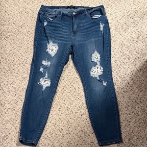 Judy Blue Dark Blue Distressed Skinny Jeans